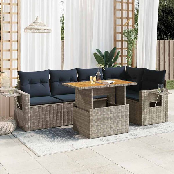 vidaXL Set Divano da Giardino 6 pz con Cuscini Grigio in Polyrattan