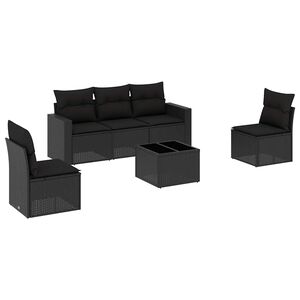 vidaXL Set Divano da Giardino 6 pz con Cuscini Nero in Polyrattan