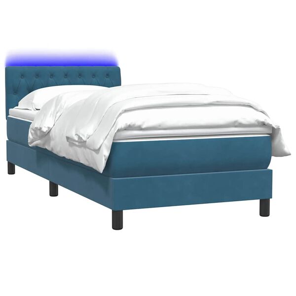 vidaXL Letto a Molle con Materasso e LED Blu Scuro 80x220 cm Velluto