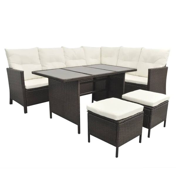 vidaXL Set Divani da Giardino 4 pz con Cuscini in Polyrattan Marrone