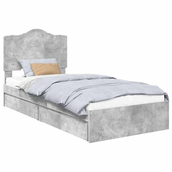 vidaXL Letto con Contenitore con testiera Grigio cemento 75 x 190 cm