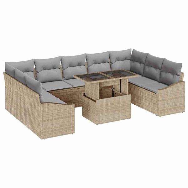 vidaXL Set di divani 10 pcs Beige e Grigio Chiaro polyrattan