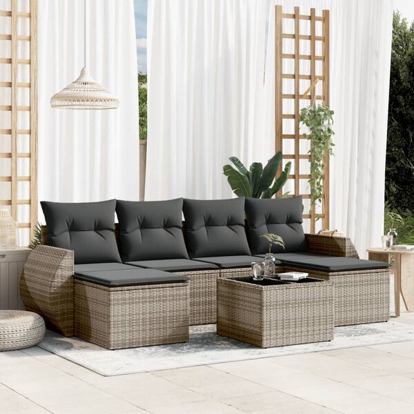 vidaXL Set Divani da Giardino 7 pz con Cuscini Grigio in Polyrattan