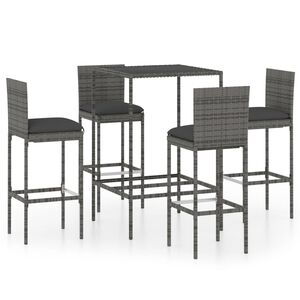 vidaXL Set da Bar da Giardino 5 pz con Cuscini in Polyrattan Grigio
