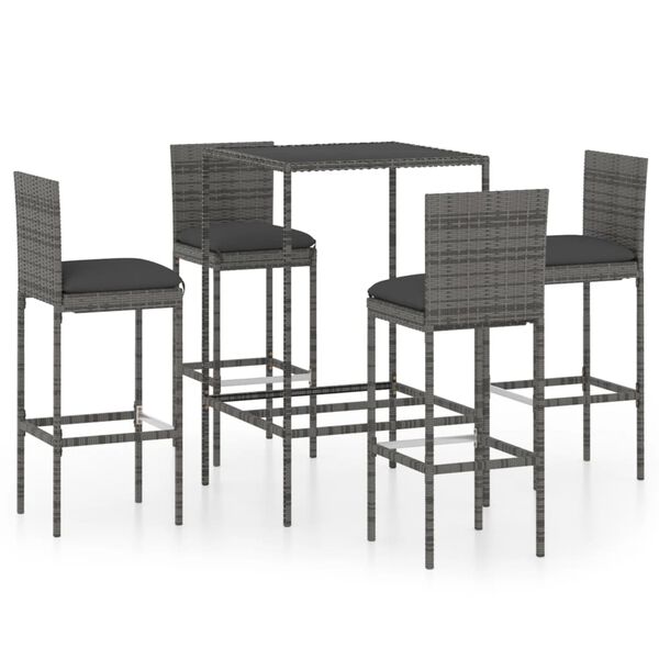 vidaXL Set da Bar da Giardino 5 pz con Cuscini in Polyrattan Grigio