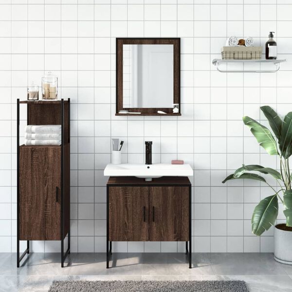 vidaXL Set Mobili da Bagno 3 pz Rovere Marrone in Legno Multistrato