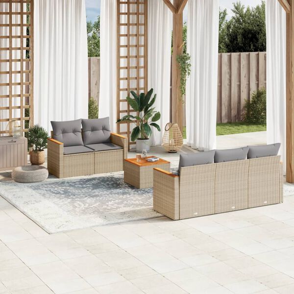 vidaXL Set Divano da Giardino 6 pz con Cuscini Beige Misto Polyrattan