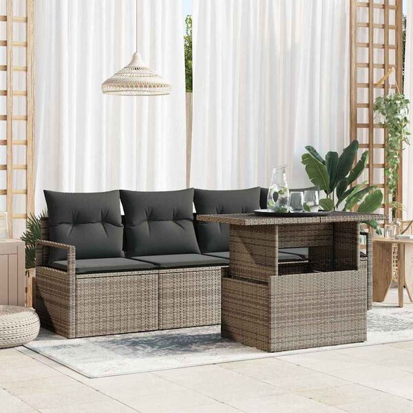 vidaXL Set Divano da Giardino con cuscino 5 pcs Grigio polyrattan