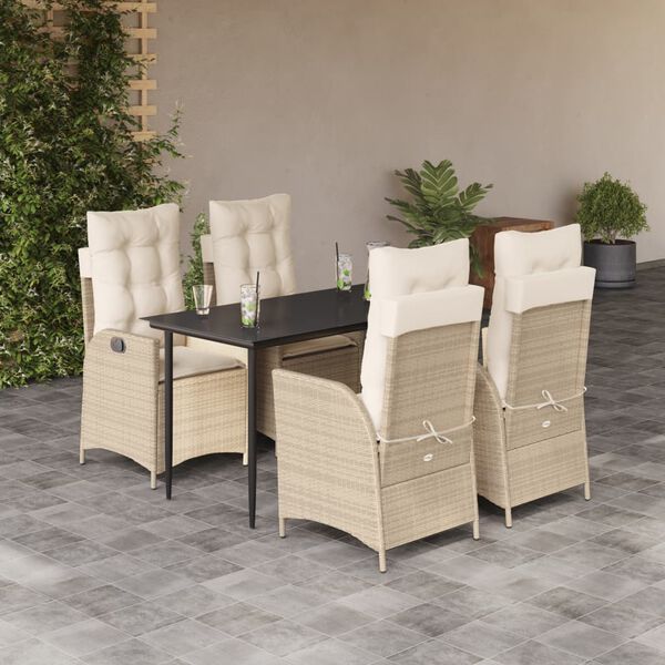 vidaXL Set da Pranzo da Giardino 5 pz con Cuscini Beige in Polyrattan