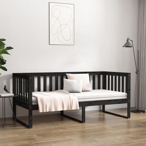 vidaXL Dormeuse Nera 90x190 cm in Legno Massello di Pino
