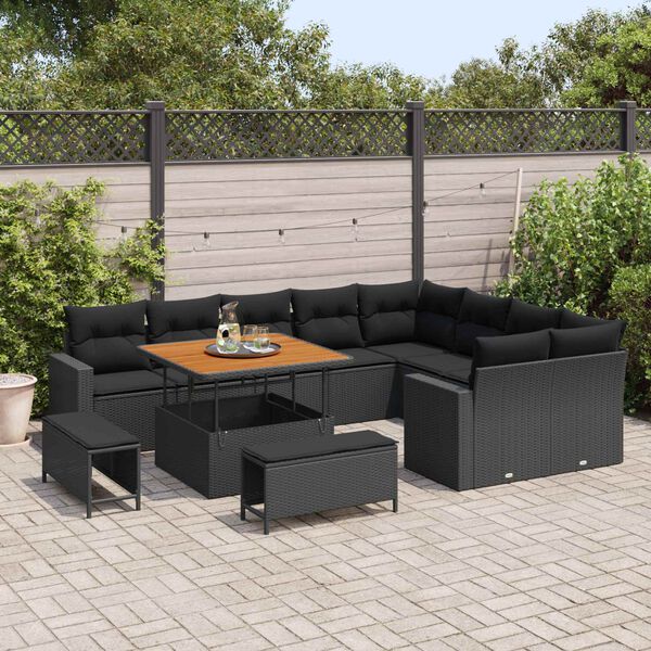 vidaXL Set Divano da Giardino 12 pcs Nero polyrattan