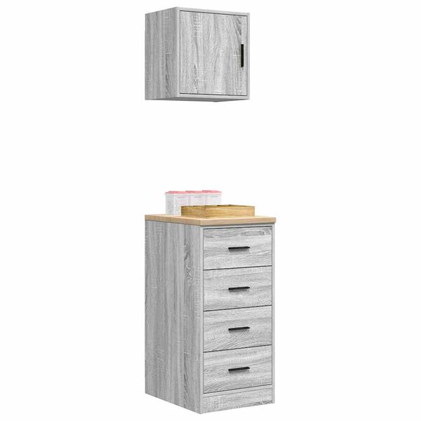 vidaXL Armadi da Garage 2 pz Grigio Cemento in Legno Multistrato