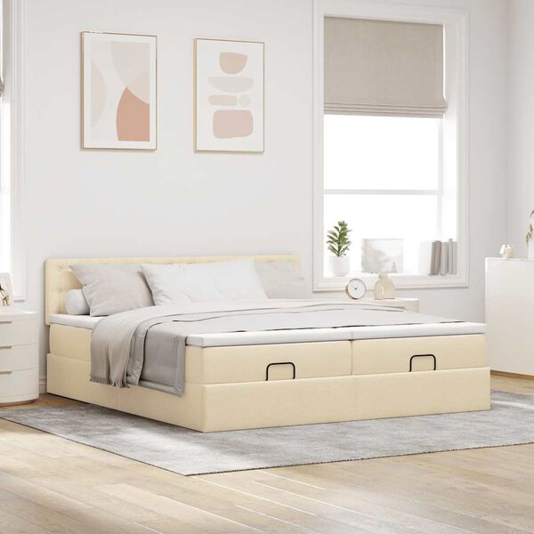 vidaXL Struttura Letto Pouf con Materassi Crema 200x200 cm in Tessuto