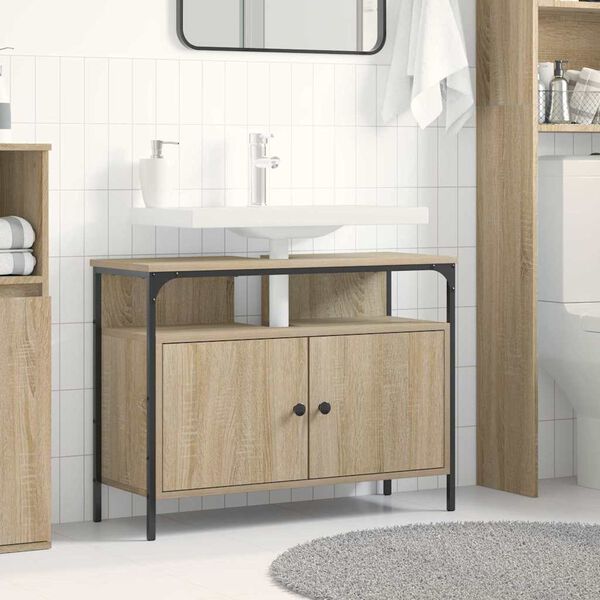 vidaXL Armadio per Lavabo da Bagno con porta Marrone 80 x 30 x 60 cm