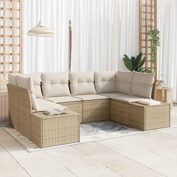 vidaXL Set Divano da Giardino 6 pcs beige e panna Poly Rattan