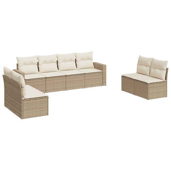 vidaXL Set Divano da Giardino 8 pz con Cuscini Beige in Polyrattan