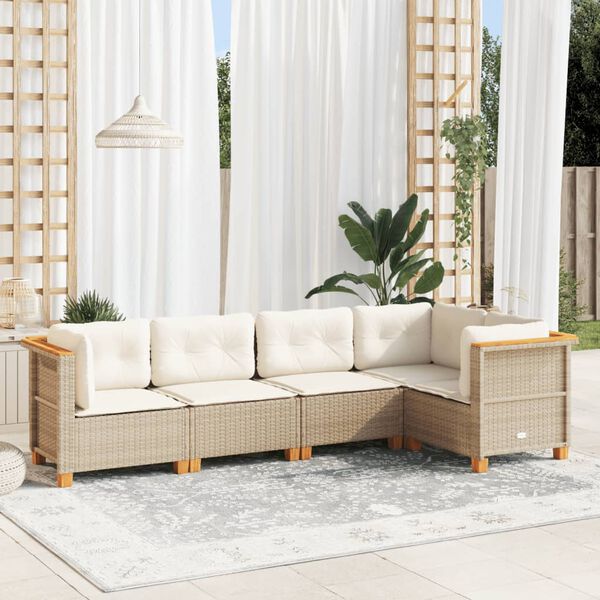 vidaXL Set Divano da Giardino 5 pz con Cuscini Beige in Polyrattan
