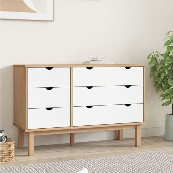 vidaXL Cassettiera OTTA Marrone e Bianco 111x43x73,5 cm Legno di Pino