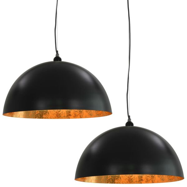 vidaXL Lampadari 2 pz Nero e Oro Semi-Sferici 50 cm E27