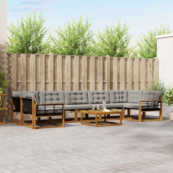 vidaXL Set di divani da esterno 8 pcs Grigio Naturale e Chiaro