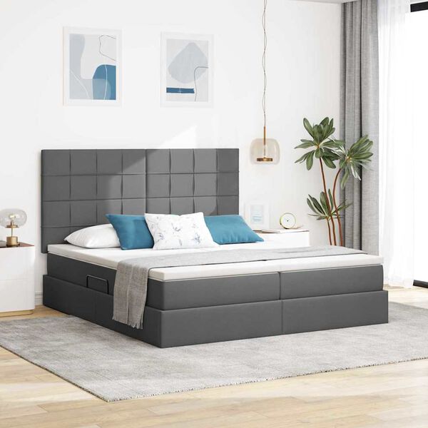 vidaXL Letto con Contenitore Grigio scuro 200 x 200 cm Pelle Sintetica