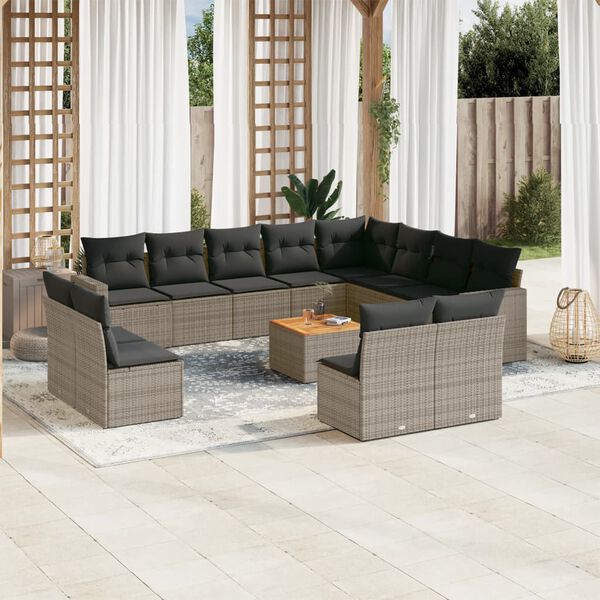 vidaXL Set Divani da Giardino 13 pz con Cuscini Grigio in Polyrattan