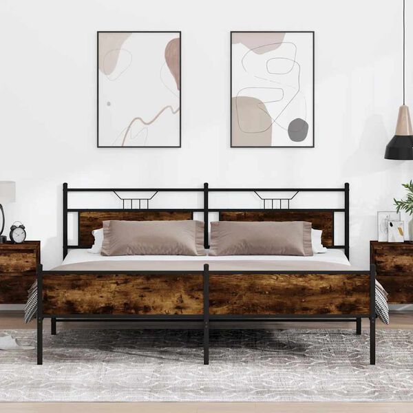 vidaXL Giroletto senza Materaso in Metallo Rovere Fumo 193x201 cm