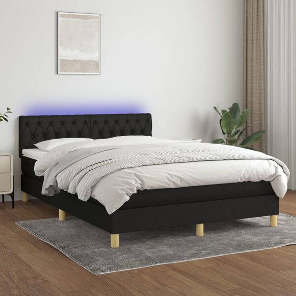 vidaXL Letto a Molle con Materasso e LED Nero 140x190 cm in Tessuto