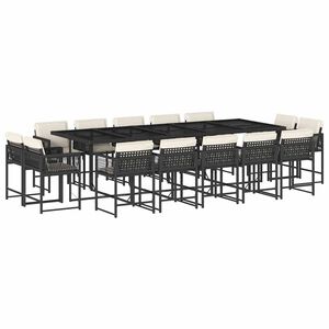 vidaXL Set da Pranzo da Giardino 15 pz con Cuscini Nero in Polyrattan