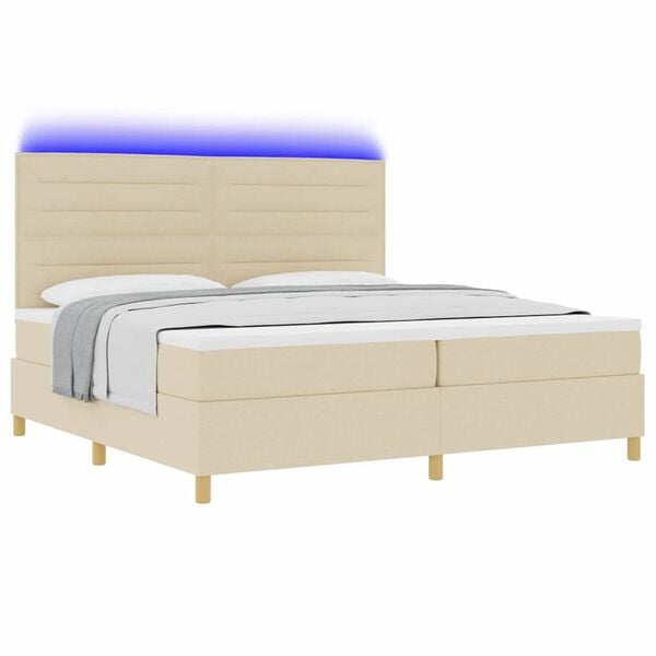 vidaXL Letto a Sorgente LED con materasso Crema 200 x 200 cm Tessuto