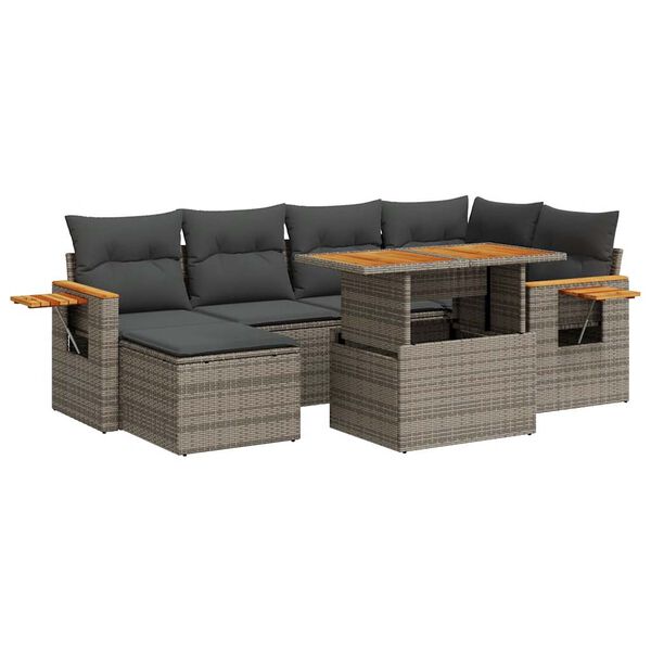 vidaXL Set Divani da Giardino 7pz con Cuscini Grigio Polyrattan Acacia