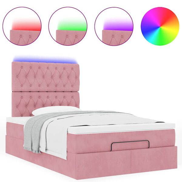 vidaXL Struttura Letto Pouf con Materasso Rosa 120x200 cm Velluto