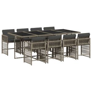 vidaXL Set da Pranzo da Giardino 9 pz con Cuscini in Polyrattan Grigio