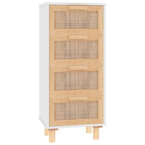 vidaXL Credenza Bianca 40x30x90cm Legno Massello Pino Rattan Naturale