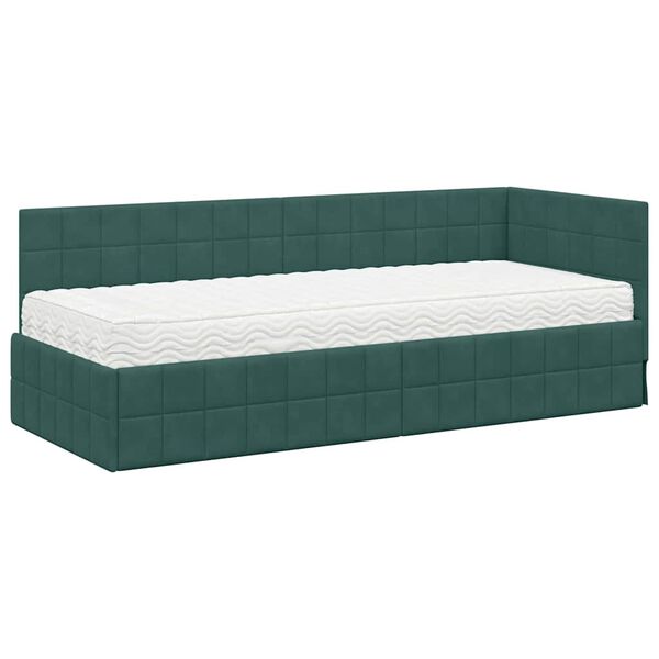 vidaXL Struttura Letto Angolare con Materasso 2 pcs Verde Velluto