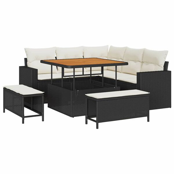 vidaXL Set Divano da Giardino 8 pcs Nero polyrattan