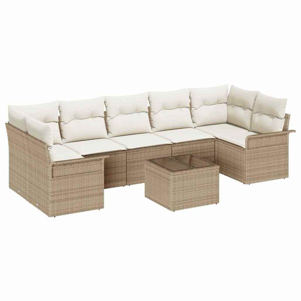 vidaXL Set Divano da Giardino 8 pcs Beige e Crema polyrattan