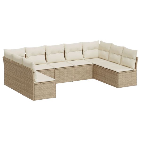 vidaXL Set Divano da Giardino 9 pz con Cuscini Beige in Polyrattan