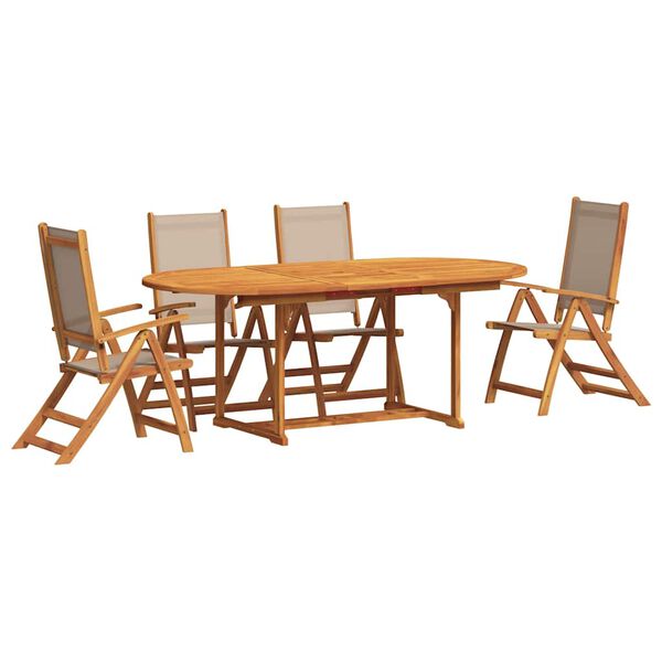vidaXL Set Pranzo da Giardino 5pz Legno Massello di Acacia e Textilene