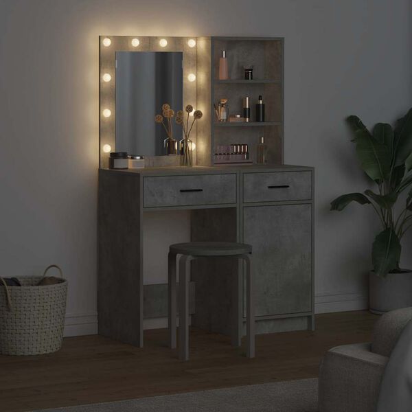 vidaXL Set da tavolo da trucco con LED con porta 2 pcs Grigio cemento