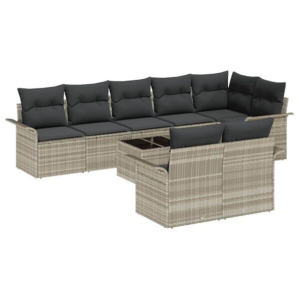 vidaXL Set Divano da Giardino 9 pcs Grigio chiaro polyrattan