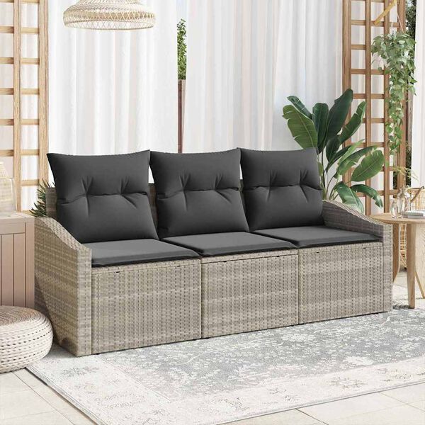 vidaXL Set di divani con cuscino 3 pcs Grigio chiaro polyrattan