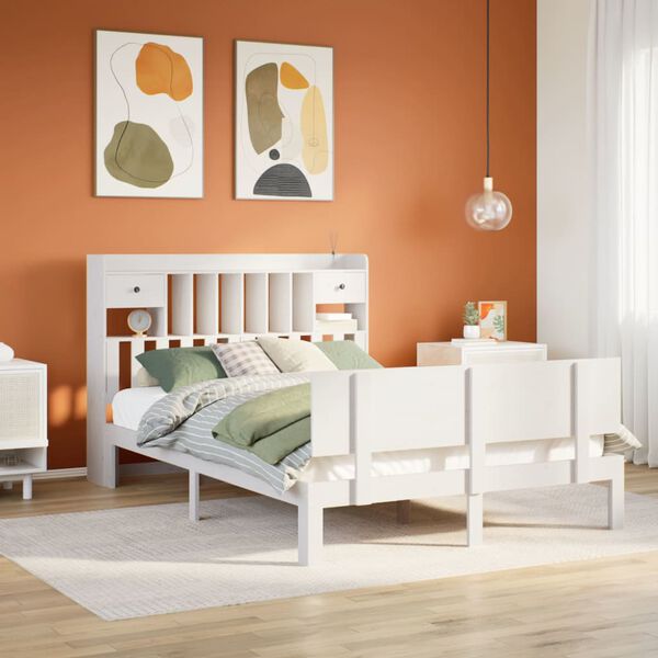 vidaXL Letto Libreria senza Materasso Bianco 140x190 cm Legno di Pino