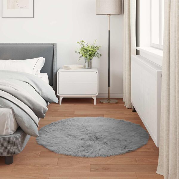 vidaXL Tappeto Pecora Tafalla Grigio &Oslash; 100 cm Poliestere