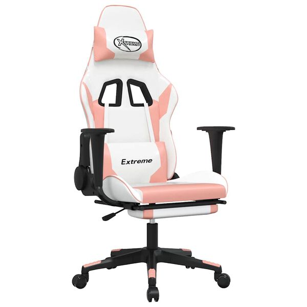 vidaXL Sedia da Gaming Massaggio Poggiapiedi Bianco e Rosa Similpelle