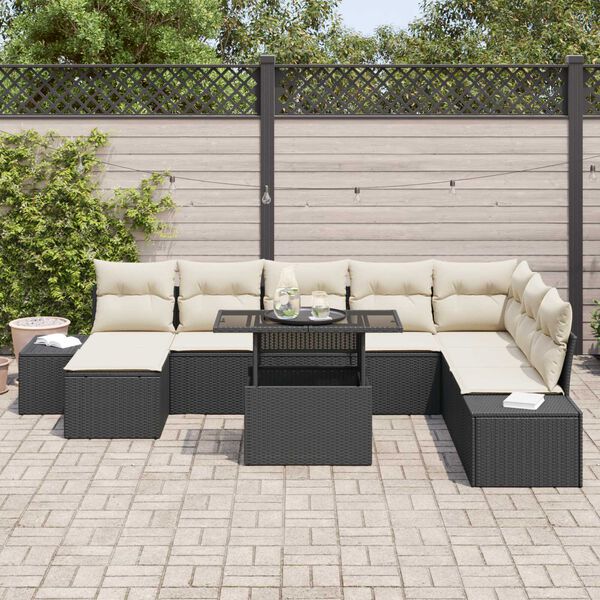 vidaXL Set Divano da Giardino con archiviazione 9 pcs Nero Poly Rattan