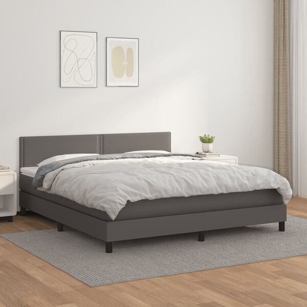 vidaXL Giroletto a Molle con Materasso Grigio 160x200 cm in Similpelle