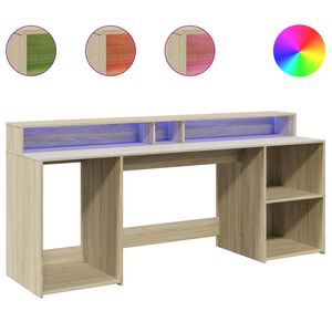 vidaXL Scrivania con Luci LED Rovere Sonoma 200x55x91cm in Truciolato