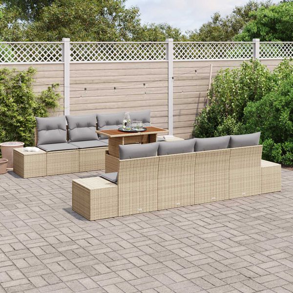 vidaXL Set Divano da Giardino 9 pcs Beige Poly Rattan