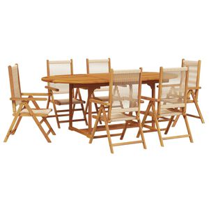 vidaXL Set Pranzo da Giardino 7 pz Beige Polipropilene/ Legno Massello